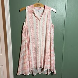 Emma Michele Sleeveless Floral Dress Size L Pink White Button Front